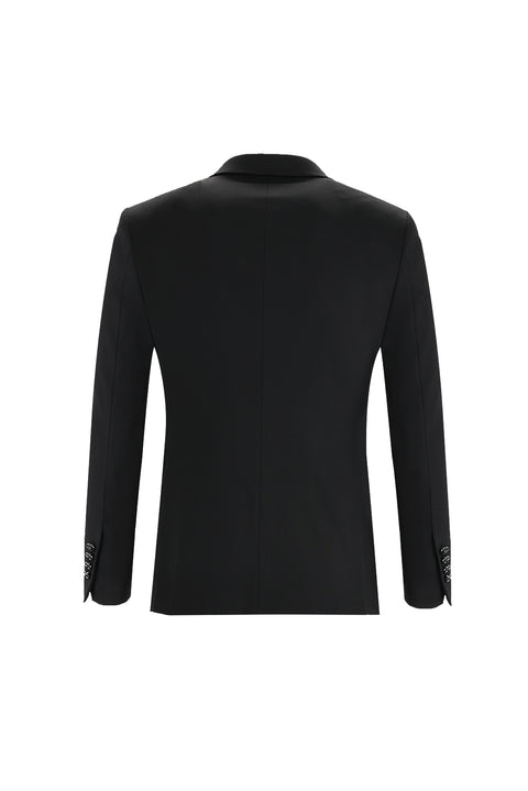 Siyah 7 Drop Slim Fit Dar Kesim Sivri Yaka Yelekli Smokin & Damatlık