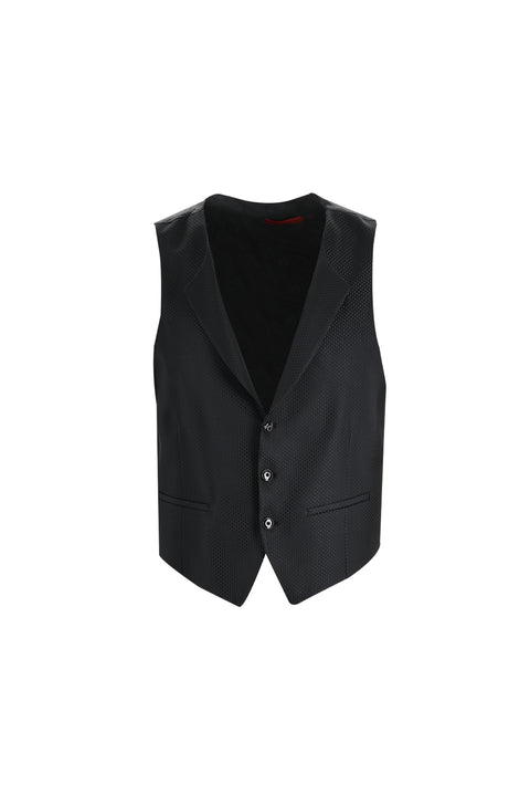 Siyah 7 Drop Slim Fit Dar Kesim Sivri Yaka Yelekli Smokin & Damatlık