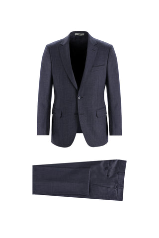  Koyu Lacivert 6 Drop Regular Fit Standart Kesim Yünlü Kuşgözü Takım Elbise