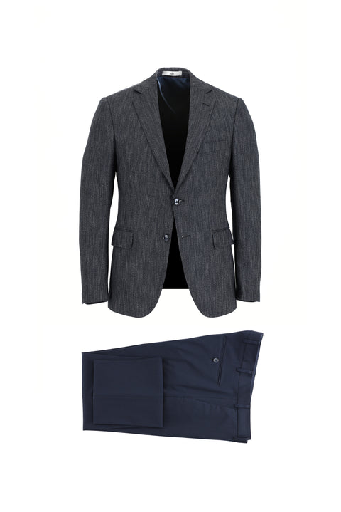 Orta Lacivert 4 Drop Relaxed Fit Rahat Kesim Kombinli Keten Karışımlı Takım Elbise