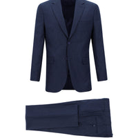 Orta Lacivert 7 Drop Slim Fit Dar Kesim Çizgili Takım Elbise