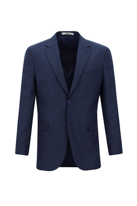 Orta Lacivert 7 Drop Slim Fit Dar Kesim Çizgili Takım Elbise