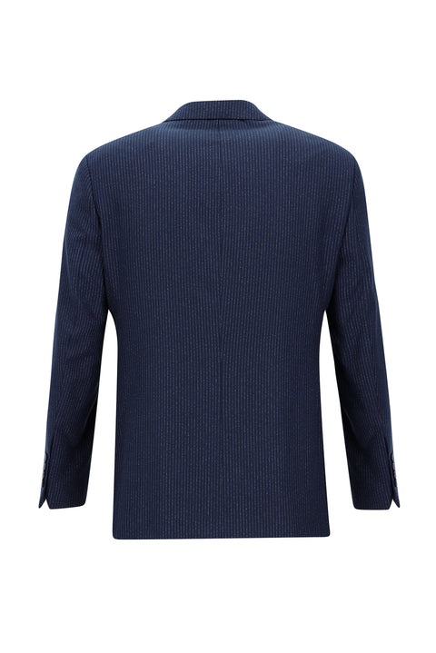Orta Lacivert 7 Drop Slim Fit Dar Kesim Çizgili Takım Elbise