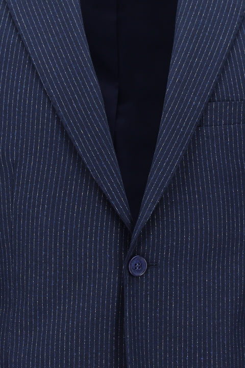 Orta Lacivert 7 Drop Slim Fit Dar Kesim Çizgili Takım Elbise