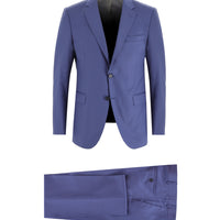 Koyu Mavi  Slim Fit Dar Kesim Yünlü Desenli Takım Elbise