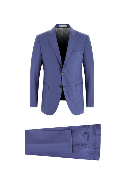 Koyu Mavi  7 Drop Slim Fit Dar Kesim Yünlü Desenli Takım Elbise