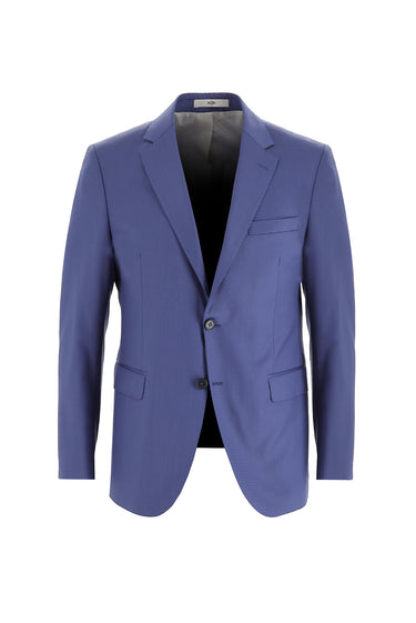  Koyu Mavi  Slim Fit Dar Kesim Yünlü Desenli Takım Elbise