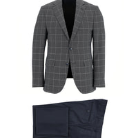 Koyu Lacivert Slim Fit Dar Kesim Kombinli Kareli Takım Elbise