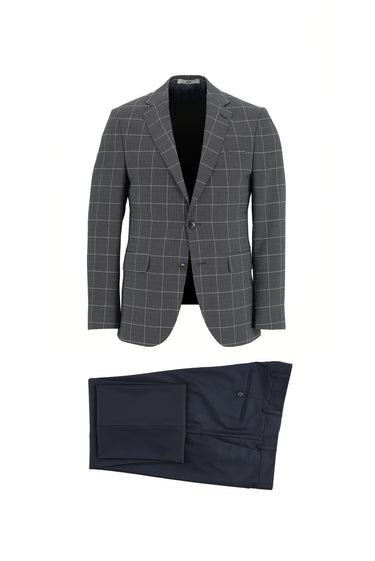 Koyu Lacivert Slim Fit Dar Kesim Kombinli Kareli Takım Elbise