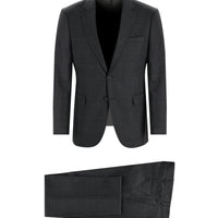 Orta Füme 4 Drop Relaxed Fit Rahat Kesim Yünlü Kareli Takım Elbise