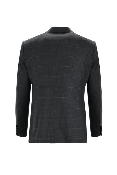Medium Gray 7 Drop Slim Fit Narrow Cut Plaid Wool Suit