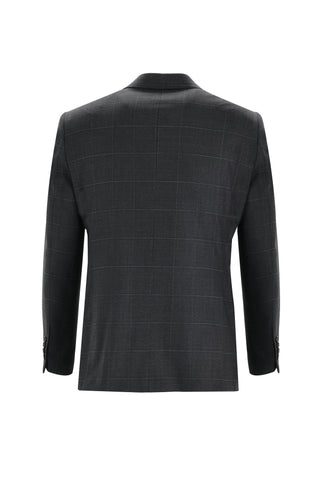  Orta Füme 7 Drop Slim Fit Dar Kesim Yünlü Kareli Takım Elbise