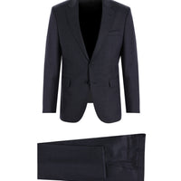 Dark Navy 4-Drop Relaxed Fit Wool Plaid Suit