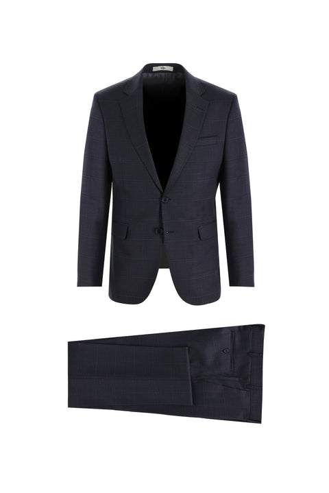 Dark Navy 7 Drop Slim Fit Narrow Cut Wool Plaid Suit
