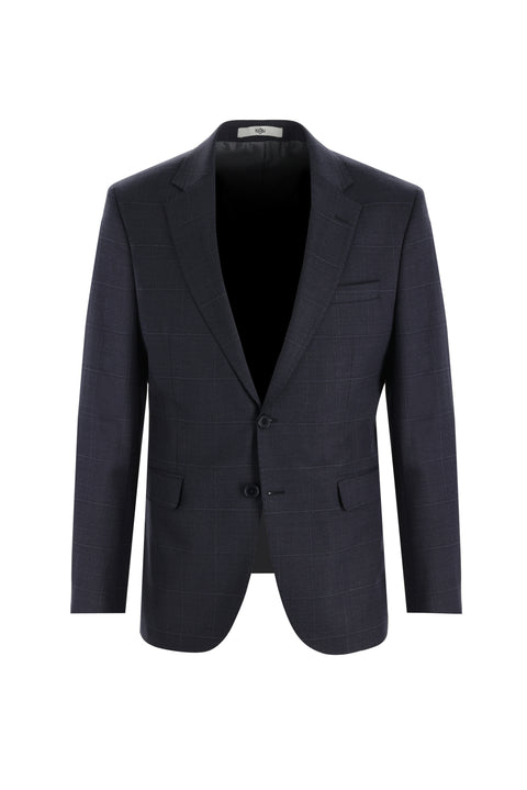 Dark Navy 7 Drop Slim Fit Narrow Cut Wool Plaid Suit