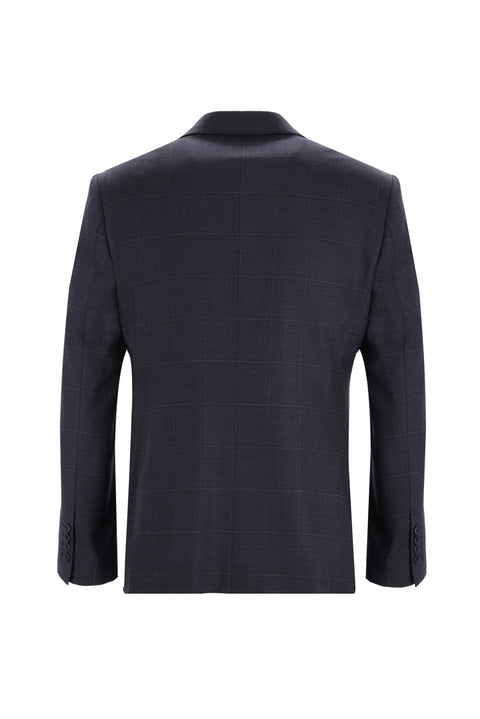 Dark Navy 7 Drop Slim Fit Narrow Cut Wool Plaid Suit