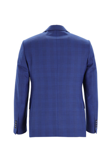  Mavi Slim Fit Dar Kesim Yünlü Ekose Takım Elbise