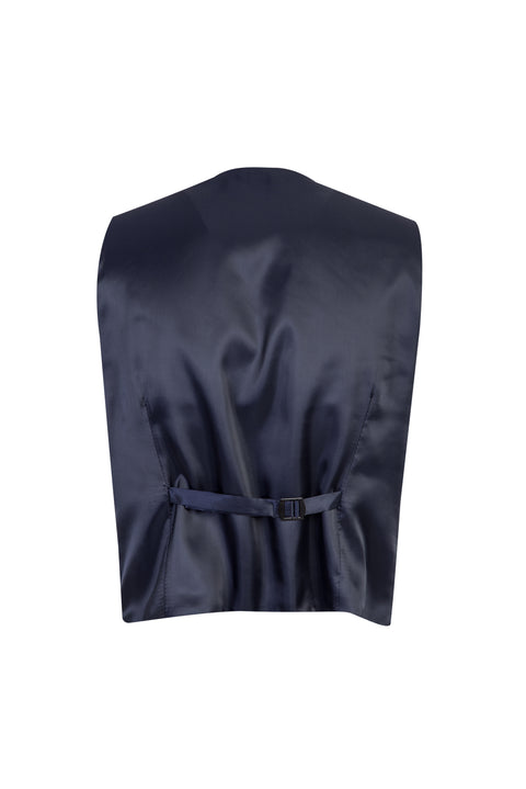 Koyu Lacivert 7 Drop Slim Fit Dar Kesim Yelekli Desenli Kombinli Takım Elbise