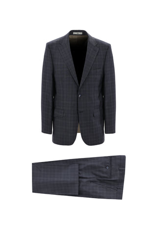  Koyu Füme 4 Drop Relaxed Fit Rahat Kesim Yünlü Ekose Takım Elbise