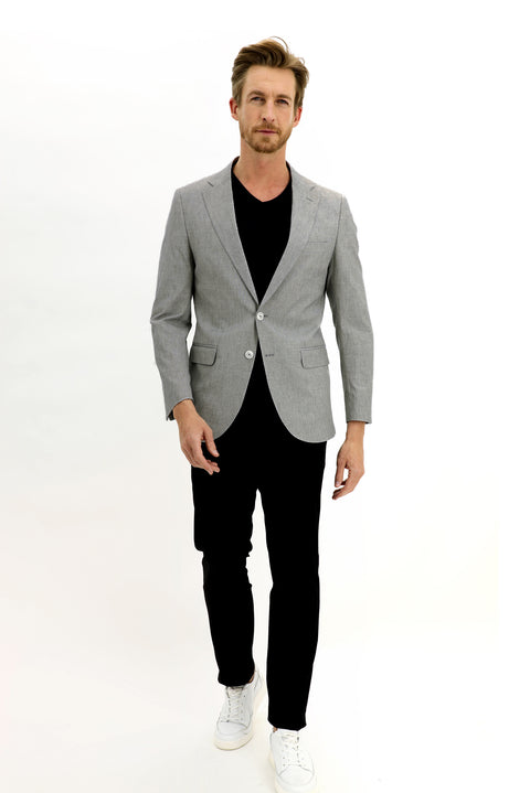Light Grey 7 Drop Slim Fit Classic Patterned Jacket