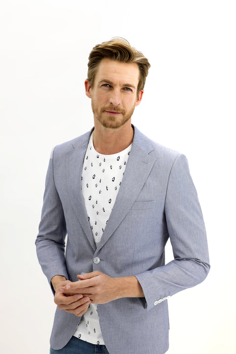 Açık Mavi 7 Drop Slim Fit Dar Kesim Klasik Desenli Ceket