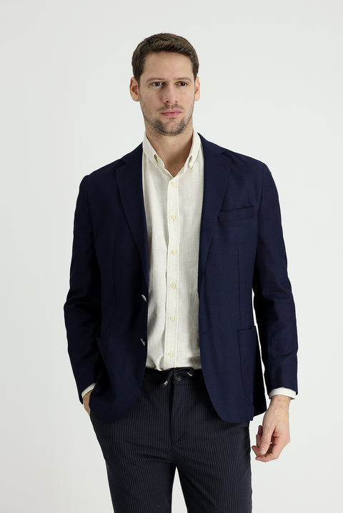 Dark Navy 7 Drop Slim Fit Linen Blend Jacket