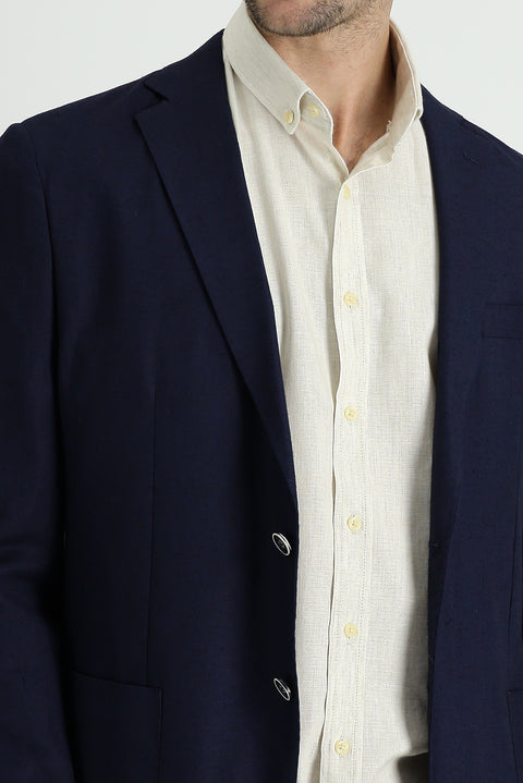 Dark Navy 7 Drop Slim Fit Linen Blend Jacket