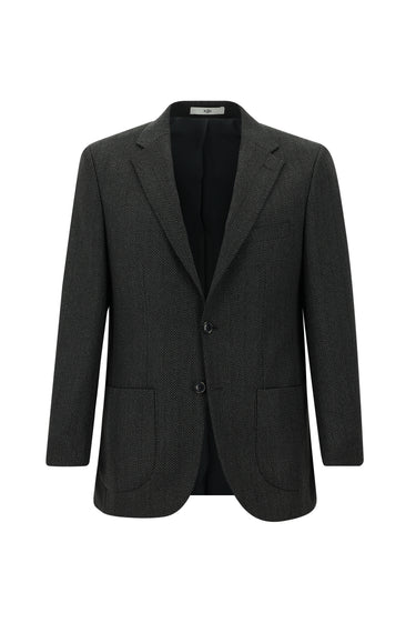 Siyah Relaxed Fit Rahat Kesim Desenli Ceket