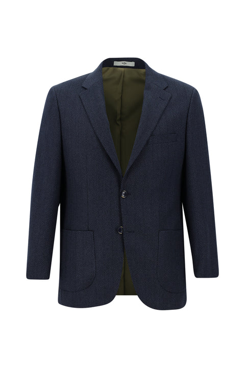 Orta Lacivert 4 Drop Relaxed Fit Rahat Kesim Desenli Ceket