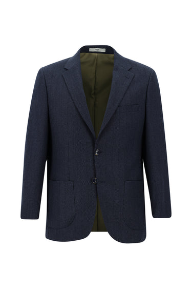 Orta Lacivert Relaxed Fit Rahat Kesim Desenli Ceket