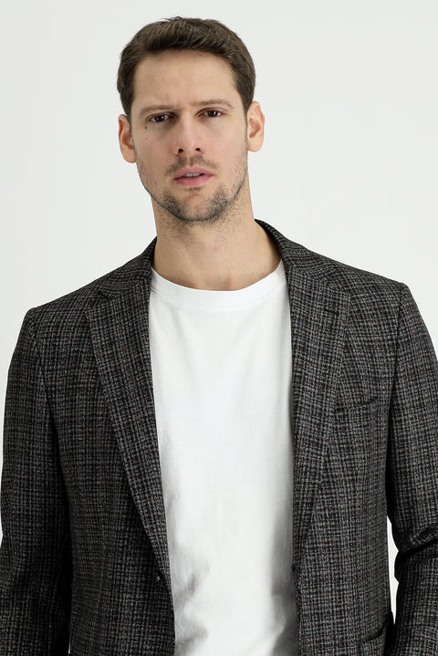 Black 6 Drop Regular Fit Patterned Jacket