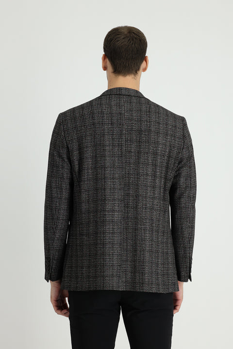 Black 6 Drop Regular Fit Patterned Jacket