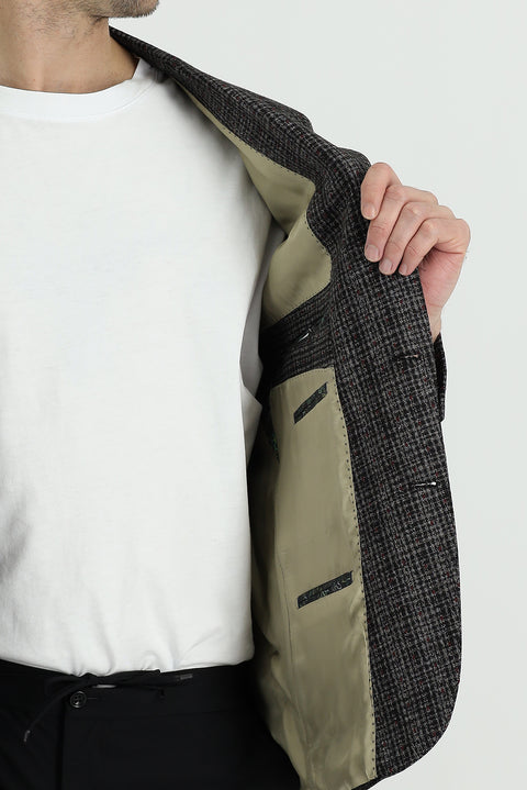 Black 4-Drop Relaxed Fit Plaid Jacket