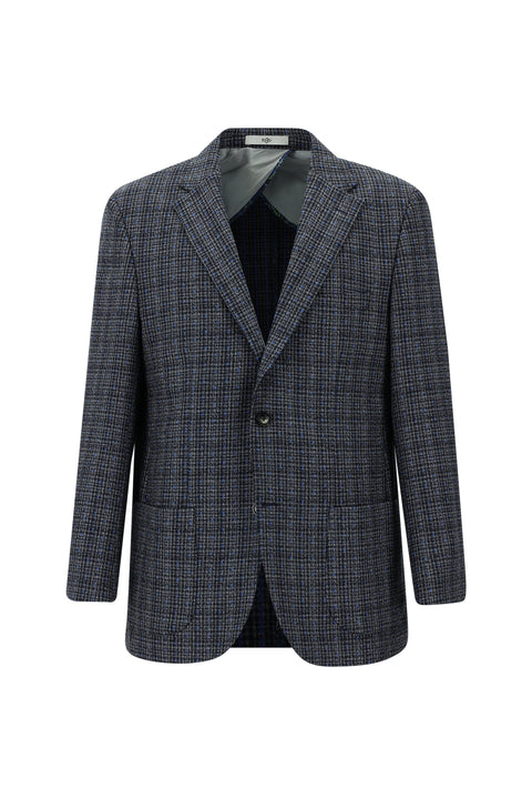 Koyu Lacivert 4 Drop Relaxed Fit Rahat Kesim Desenli Ceket