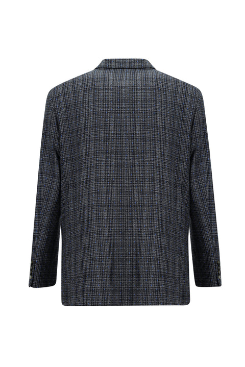 Koyu Lacivert 4 Drop Relaxed Fit Rahat Kesim Desenli Ceket