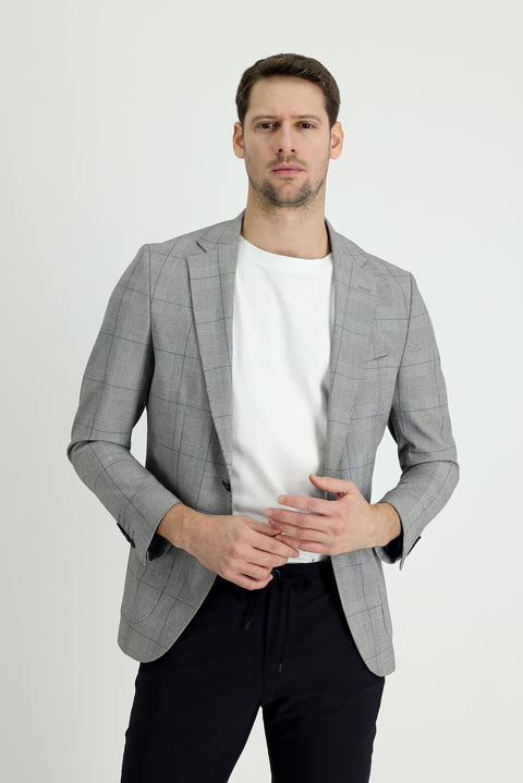 Black 6 Drop Regular Fit Standard Cut Plaid Jacket