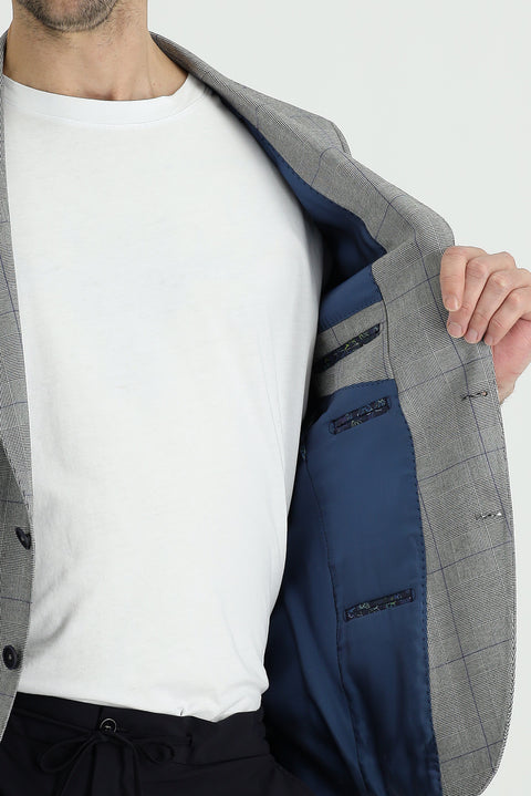 Black 6 Drop Regular Fit Standard Cut Plaid Jacket