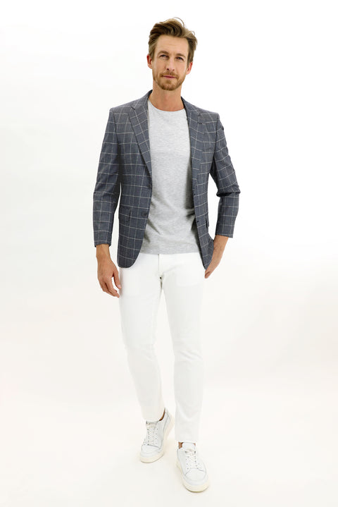 Siyah 7 Drop Slim Fit Dar Kesim Kareli Ceket