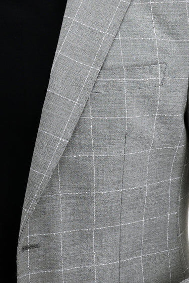 Açık Gri Slim Fit Dar Kesim Kareli Ceket