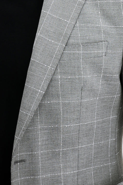 Açık Gri 7 Drop Slim Fit Dar Kesim Kareli Ceket