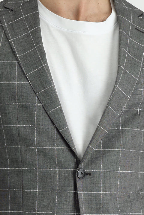 Medium Grey 4 Drop Relaxed Fit Plaid Jacket