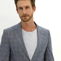 Koyu Mavi  Relaxed Fit Rahat Kesim Kareli Ceket