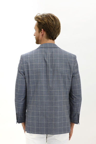 Koyu Mavi  Slim Fit Dar Kesim Kareli Ceket