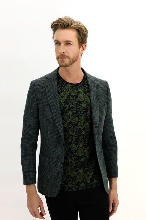 Koyu Yeşil 6 Drop Regular Fit Standart Kesim Ekose Ceket