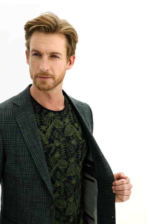 Koyu Yeşil 6 Drop Regular Fit Standart Kesim Ekose Ceket