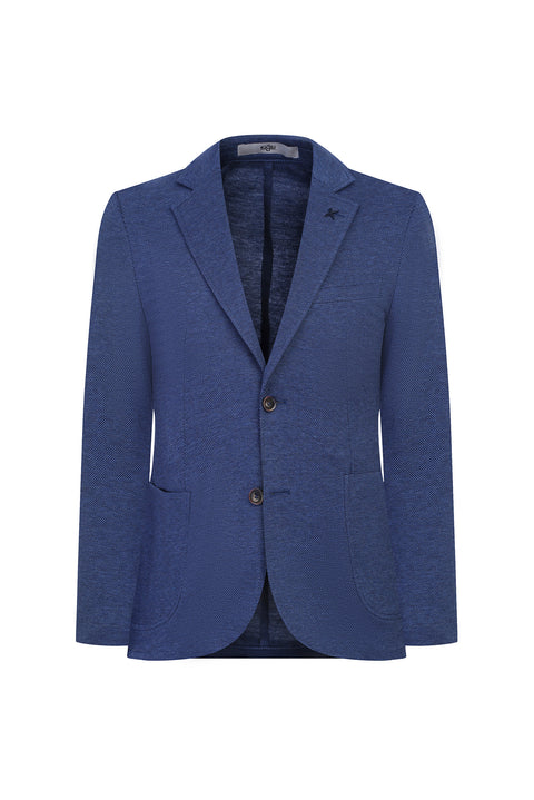 Açık Lacivert 7 Drop Slim Fit Dar Kesim Kuşgözü Pamuk Ceket