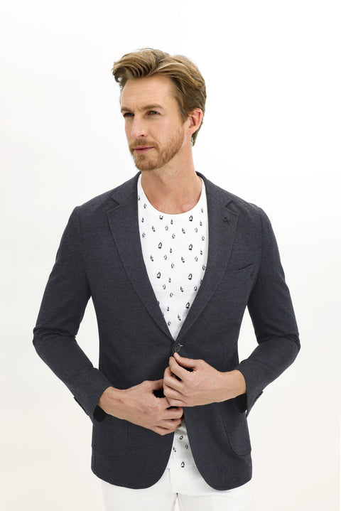 Koyu Lacivert 7 Drop Slim Fit Dar Kesim Kuşgözü Pamuk Ceket