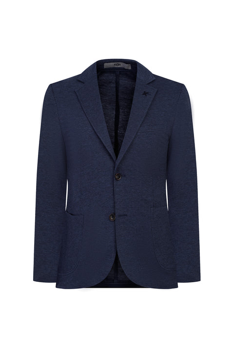 Koyu Lacivert 7 Drop Slim Fit Dar Kesim Kuşgözü Pamuk Ceket