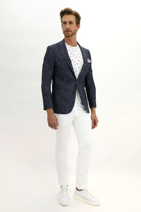 Koyu Lacivert 6 Drop Regular Fit Standart Kesim Desenli Ceket