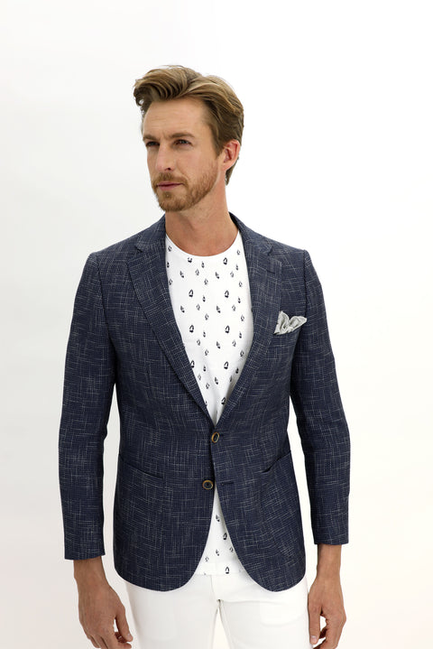 Koyu Lacivert 6 Drop Regular Fit Standart Kesim Desenli Ceket